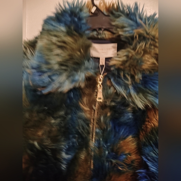 ADRIENNE LANDAU Women's Faux-Fur Multi-Color Bomber Jacket SIZE large NEW - Picture 5 of 6